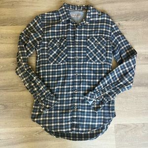 James Campbell Long Sleeve Flannel Button Up Size Small Blue Plaid EC